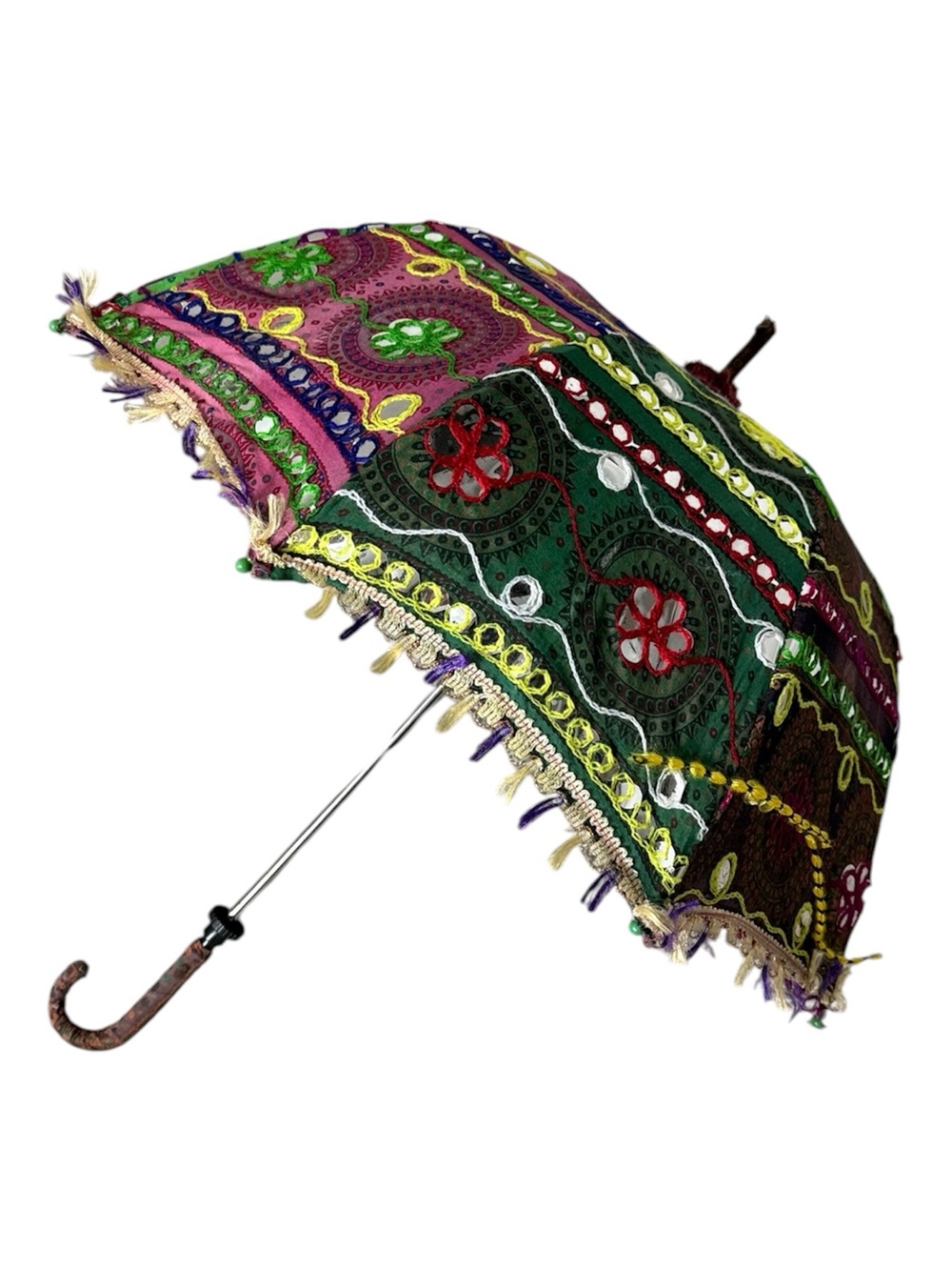 Indian Embroidered Cotton Parasol Umbrella Boho Wedding Festival Patchwork
